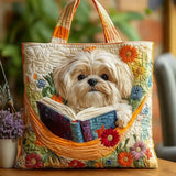 Handgemaakte Tas | Shih Tzu met Boeken en Bloemen
