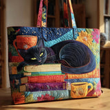 Haftowana Vintage Tas "Zwarte Kat op Boeken" — Patchwork
