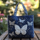 Gehaakte Vintage Tas "Witte Vlinders" — Donkerblauw
