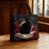 Vintage Handtas "Zwarte Kat, Boek en Rozen" — Gotisch
