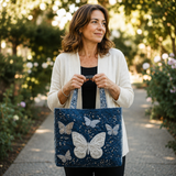 Gehaakte Vintage Tas "Witte Vlinders" — Donkerblauw