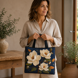 Vintage Handtas "Magnolia bij Dusk" — Marineblauw
