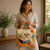 Handgemaakte Tas | Shih Tzu met Boeken en Bloemen