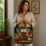 Haftowana Vintage Tas "Boeken in Bloemen" — Literair