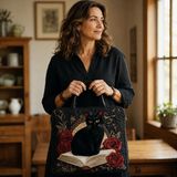 Vintage Handtas "Zwarte Kat, Boek en Rozen" — Gotisch